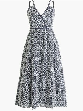 J. Crew Navy and White Printed Midi Dress